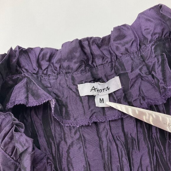 Vintage Y2K Agora Sz.Medium Blouse Purple Crinkle Frill Fairy Whimsygoth - Picture 5 of 10